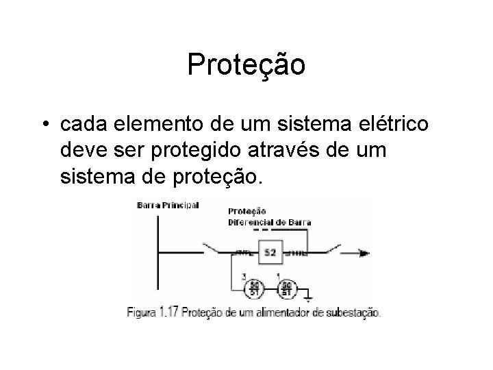 Proteção • cada elemento de um sistema elétrico deve ser protegido através de um