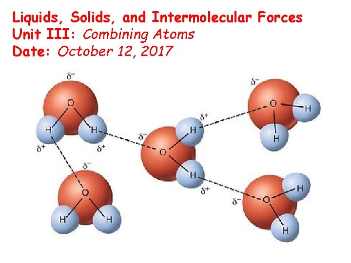 Liquids, Solids, and Intermolecular Forces Unit III: Combining Atoms Date: October 12, 2017 Suggested