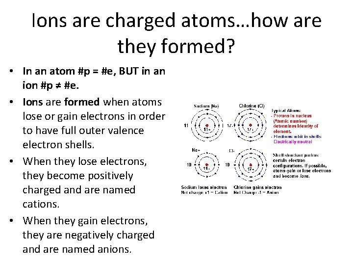 Ions are charged atoms…how are they formed? • In an atom #p = #e,