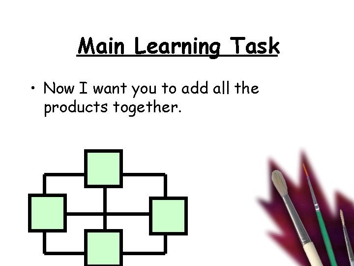 Main Learning Task • Now I want you to add all the products together.