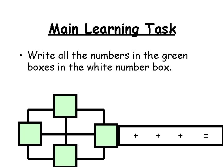 Main Learning Task • Write all the numbers in the green boxes in the