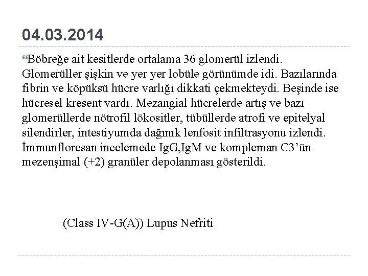 04. 03. 2014 Böbreğe ait kesitlerde ortalama 36 glomerül izlendi. Glomerüller şişkin ve yer