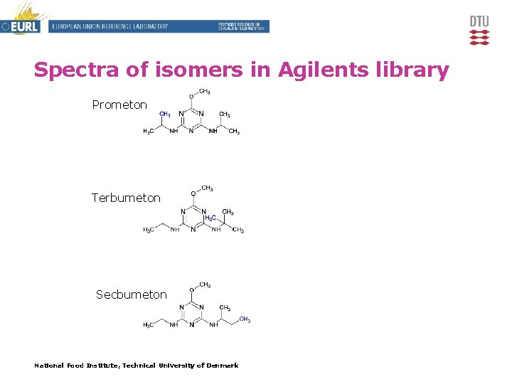 Spectra of isomers in Agilents library Prometon Terbumeton Secbumeton National Food Institute, Technical University