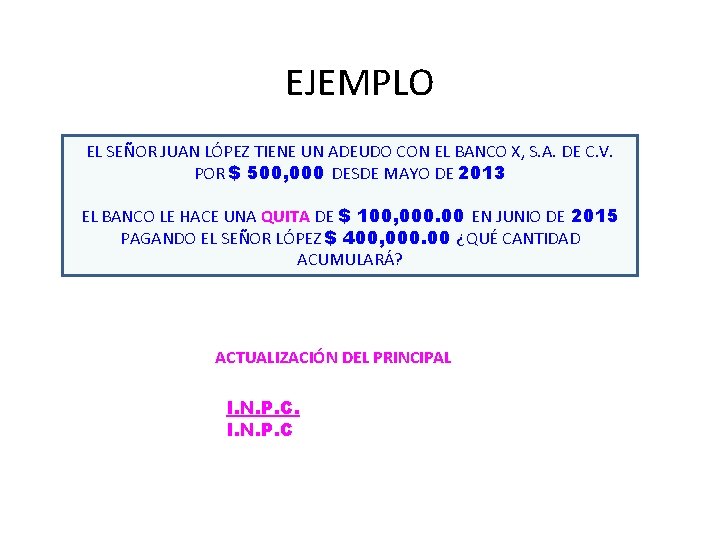 EJEMPLO EL SEÑOR JUAN LÓPEZ TIENE UN ADEUDO CON EL BANCO X, S. A.