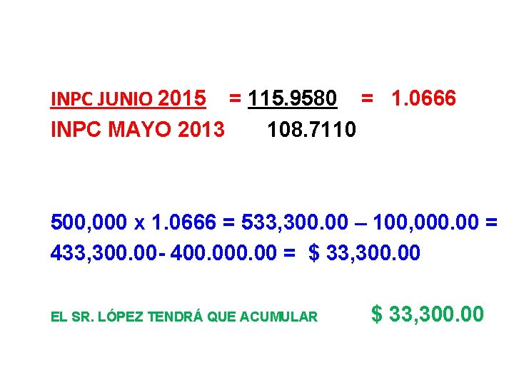INPC JUNIO 2015 = 115. 9580 = 1. 0666 INPC MAYO 2013 108. 7110