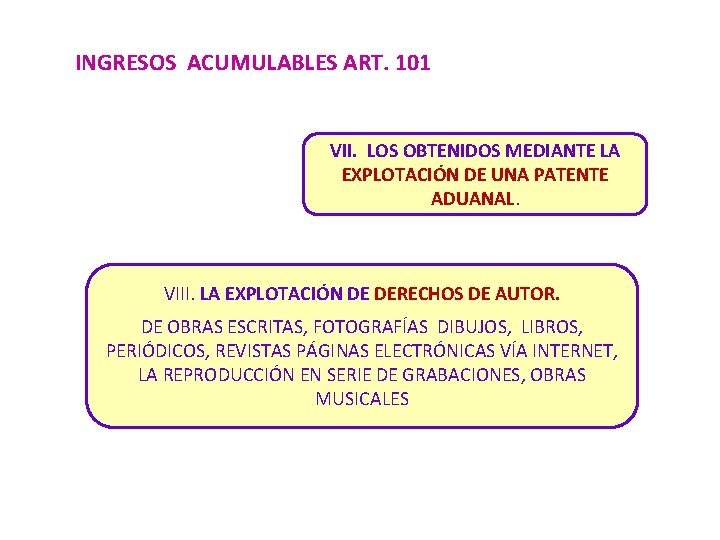 INGRESOS ACUMULABLES ART. 101 VII. LOS OBTENIDOS MEDIANTE LA EXPLOTACIÓN DE UNA PATENTE ADUANAL.