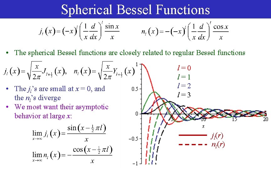 Spherical Bessel Functions • The spherical Bessel functions are closely related to regular Bessel