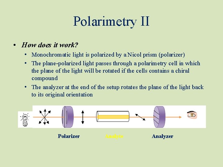 Polarimetry II • How does it work? • Monochromatic light is polarized by a