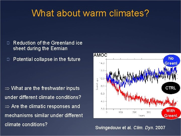 What about warm climates? Ü Reduction of the Greenland ice sheet during the Eemian