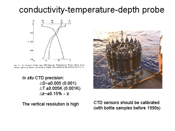 conductivity-temperature-depth probe In situ CTD precision: S~± 0. 005 (0. 001) T ± 0.