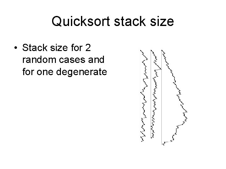 Quicksort stack size • Stack size for 2 random cases and for one degenerate