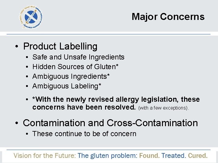 Major Concerns • Product Labelling • • Safe and Unsafe Ingredients Hidden Sources of