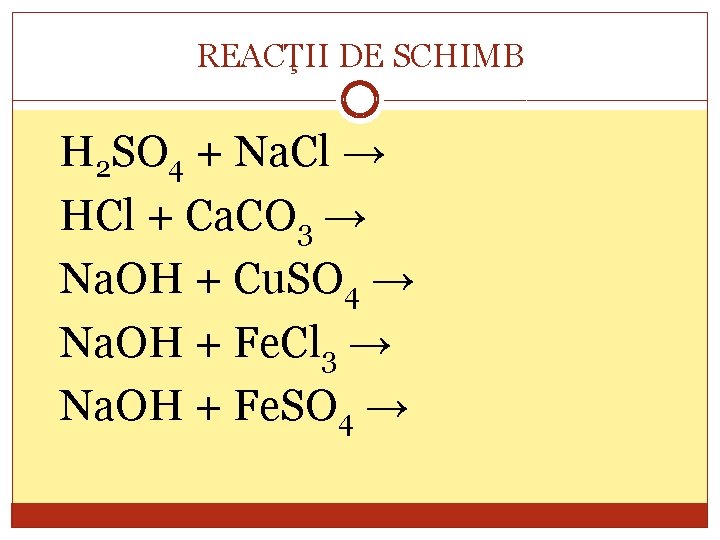 REACŢII DE SCHIMB H 2 SO 4 + Na. Cl → HCl + Ca.