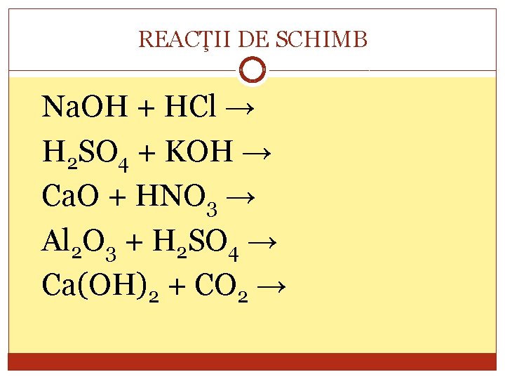 REACŢII DE SCHIMB Na. OH + HCl → H 2 SO 4 + KOH
