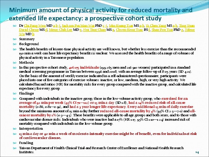 Minimum amount of physical activity for reduced mortality and extended life expectancy: a prospective