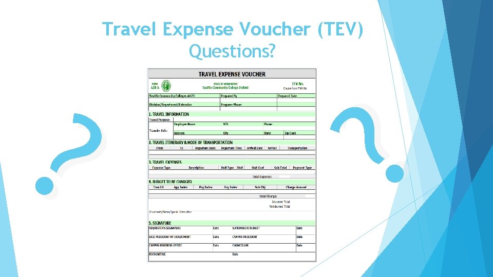 Travel Expense Voucher (TEV) Questions? ? ? 