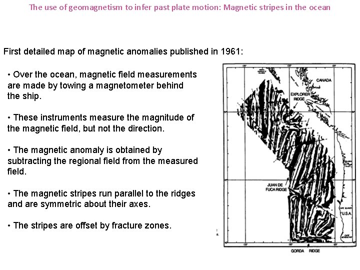 The use of geomagnetism to infer past plate motion: Magnetic stripes in the ocean