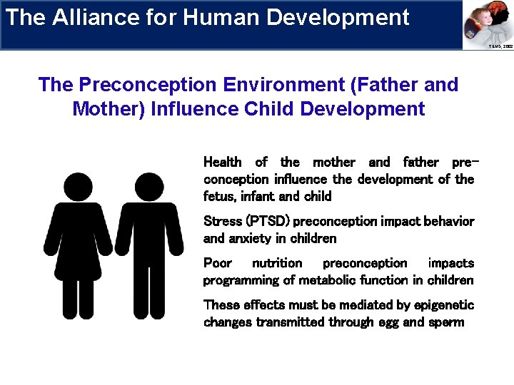 The Alliance for Human Development Research Priorities The Preconception Environment (Father and Mother) Influence