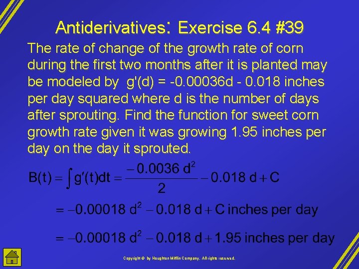 Antiderivatives: Exercise 6. 4 #39 The rate of change of the growth rate of
