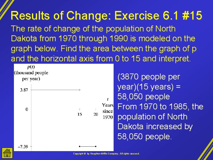 Results of Change: Exercise 6. 1 #15 The rate of change of the population