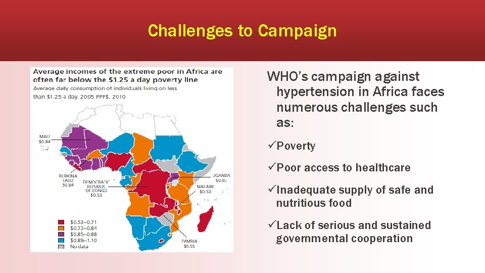 Challenges to Campaign WHO’s campaign against hypertension in Africa faces numerous challenges such as: