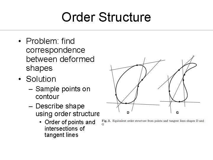 Order Structure • Problem: find correspondence between deformed shapes • Solution – Sample points