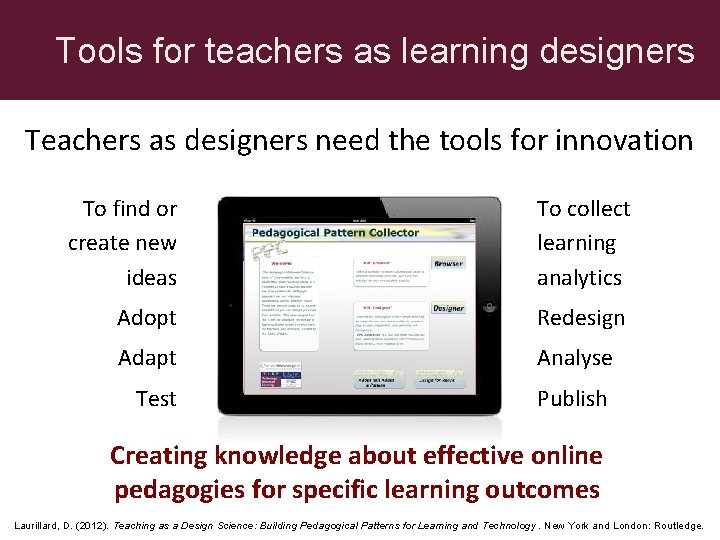 Tools for teachers as learning designers Teachers as designers need the tools for innovation