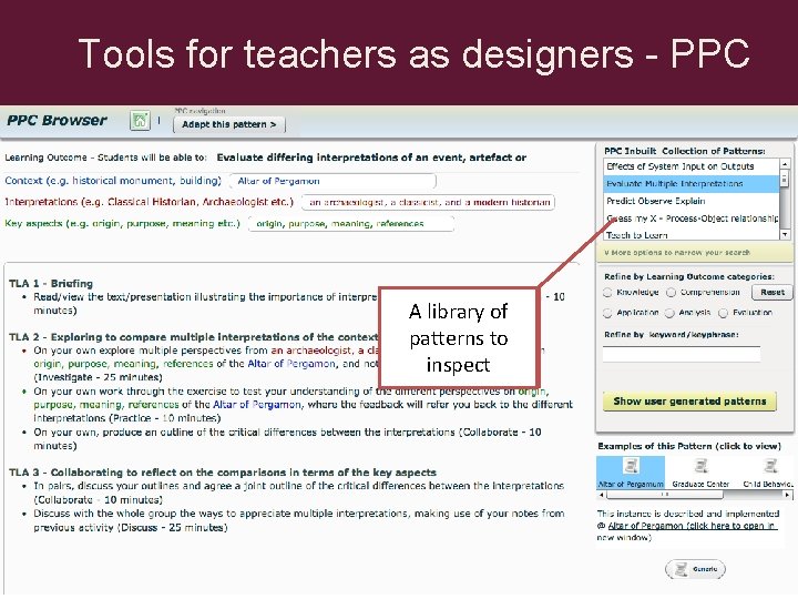 Tools for teachers as designers - PPC A library of patterns to inspect 