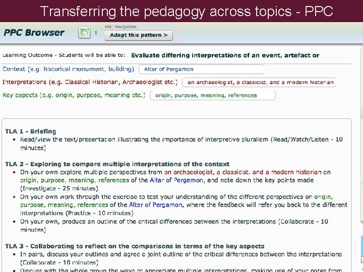 Transferring the pedagogy across topics - PPC The Pedagogical Patterns Collector 