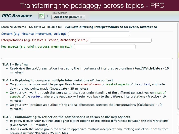 Transferring the pedagogy across topics - PPC The Pedagogical Patterns Collector 