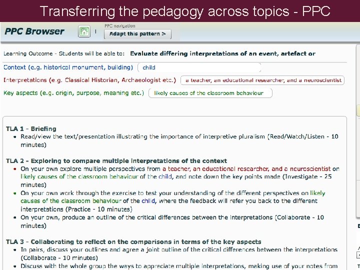 Transferring the pedagogy across topics - PPC 