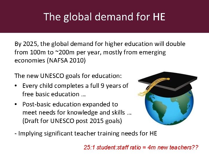 The global demand for HE By 2025, the global demand for higher education will