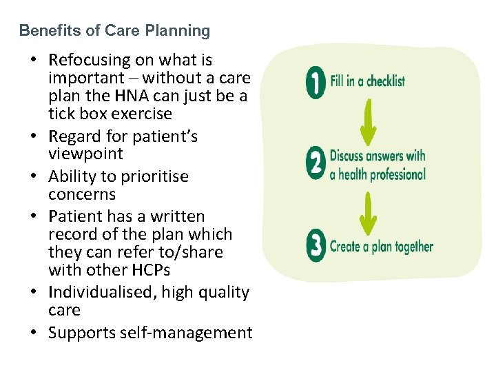 Benefits of Care Planning • Refocusing on what is important – without a care