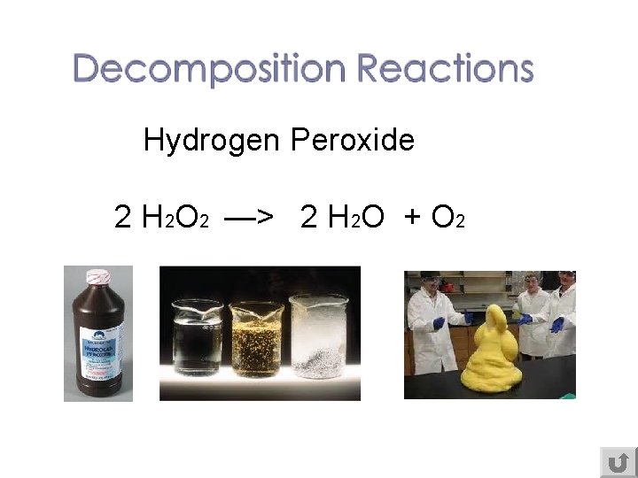 Hydrogen Peroxide 2 H 2 O 2 —> 2 H 2 O + O