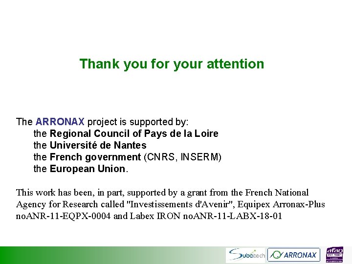 Thank you for your attention The ARRONAX project is supported by: the Regional Council