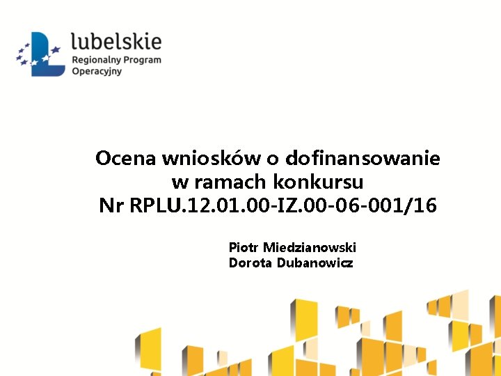 Ocena wniosków o dofinansowanie w ramach konkursu Nr RPLU. 12. 01. 00 -IZ. 00