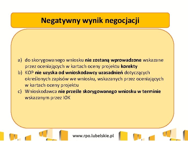 Negatywny wynik negocjacji a) do skorygowanego wniosku nie zostaną wprowadzone wskazane przez oceniających w