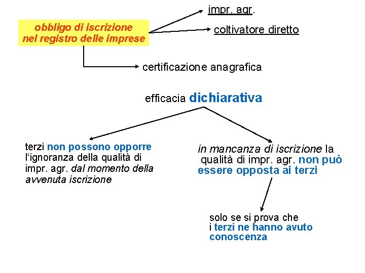 impr. agr. obbligo di iscrizione nel registro delle imprese coltivatore diretto certificazione anagrafica efficacia