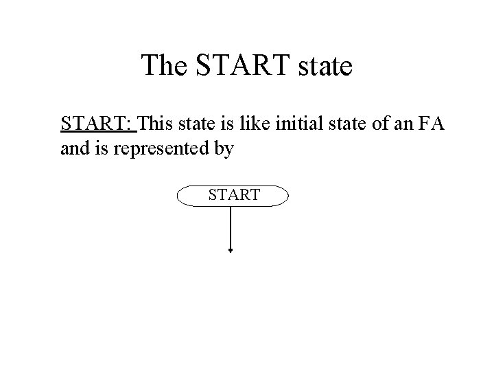 The START state START: This state is like initial state of an FA and The START state START: This state is like initial state of an FA and