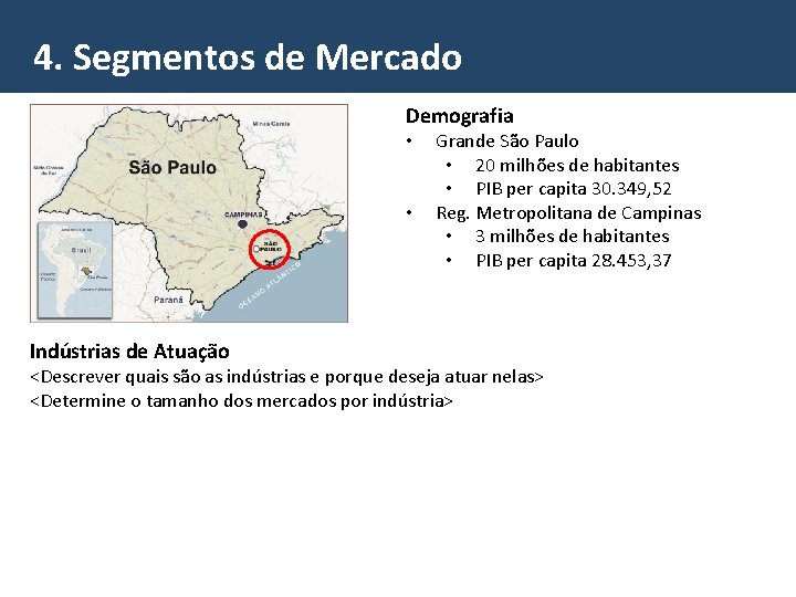 4. Segmentos de Mercado Demografia • • Indústrias de Atuação Grande São Paulo •