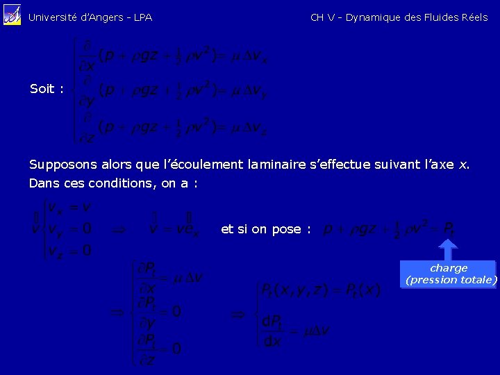 Université d’Angers - LPA CH V - Dynamique des Fluides Réels Soit : Supposons