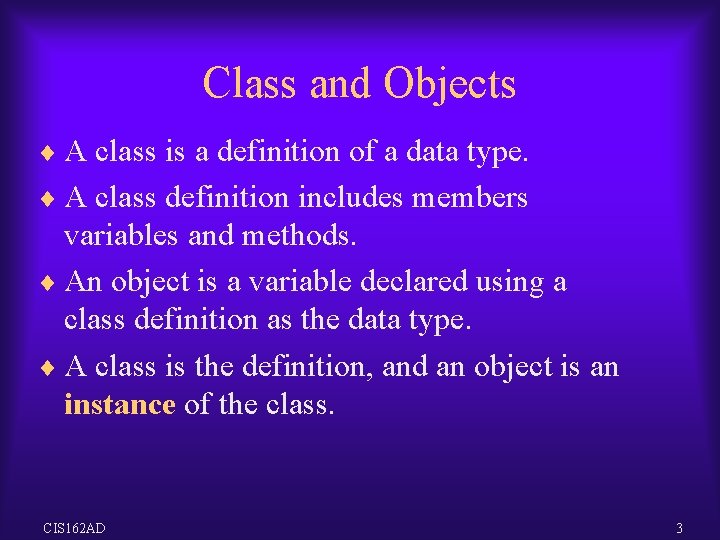 Class and Objects ¨ A class is a definition of a data type. ¨ Class and Objects ¨ A class is a definition of a data type. ¨