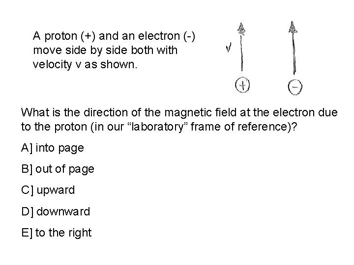 A proton (+) and an electron (-) move side by side both with velocity