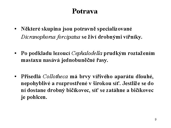 Potrava • Některé skupina jsou potravně specializované Dicranophorus forcipatus se živí drobnými vířníky. •