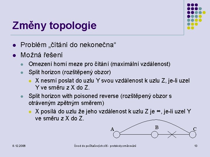 Změny topologie l l Problém „čítání do nekonečna“ Možná řešení l l l Omezení