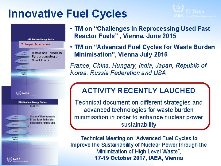 Innovative Fuel Cycles • TM on “Challenges in Reprocessing Used Fast Reactor Fuels” ,