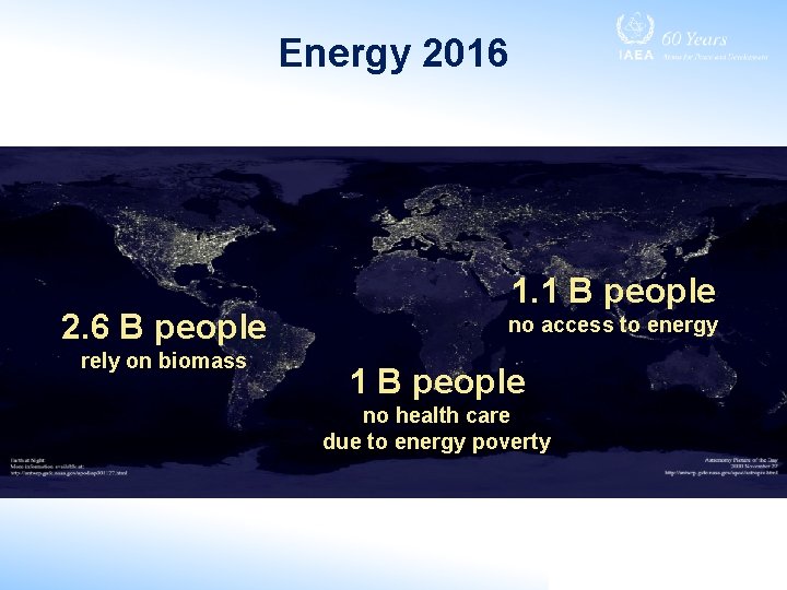 Energy 2016 2. 6 B people rely on biomass 1. 1 B people no