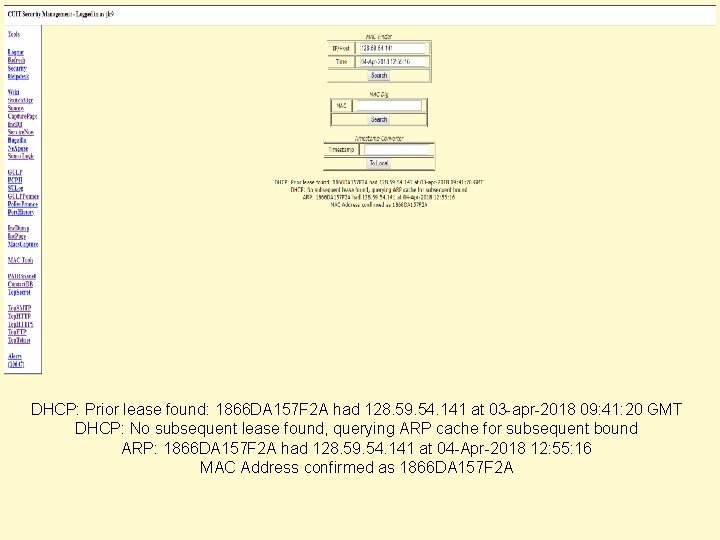 DHCP: Prior lease found: 1866 DA 157 F 2 A had 128. 59. 54.