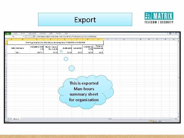 Export This is exported Man-hours summary sheet for organization 
