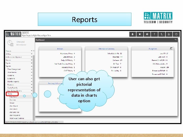 Reports User can also get pictorial representation of data in charts option 